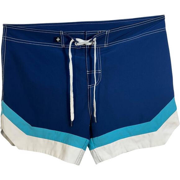 Andrew Christian Blue Board Shorts Mens SZ XL Colorblock Drawstring Waist Swim - Picture 1 of 8